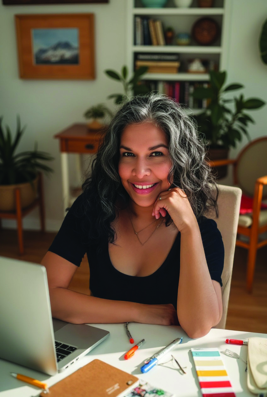 AI generated image of April Bordeaux on motorcycle